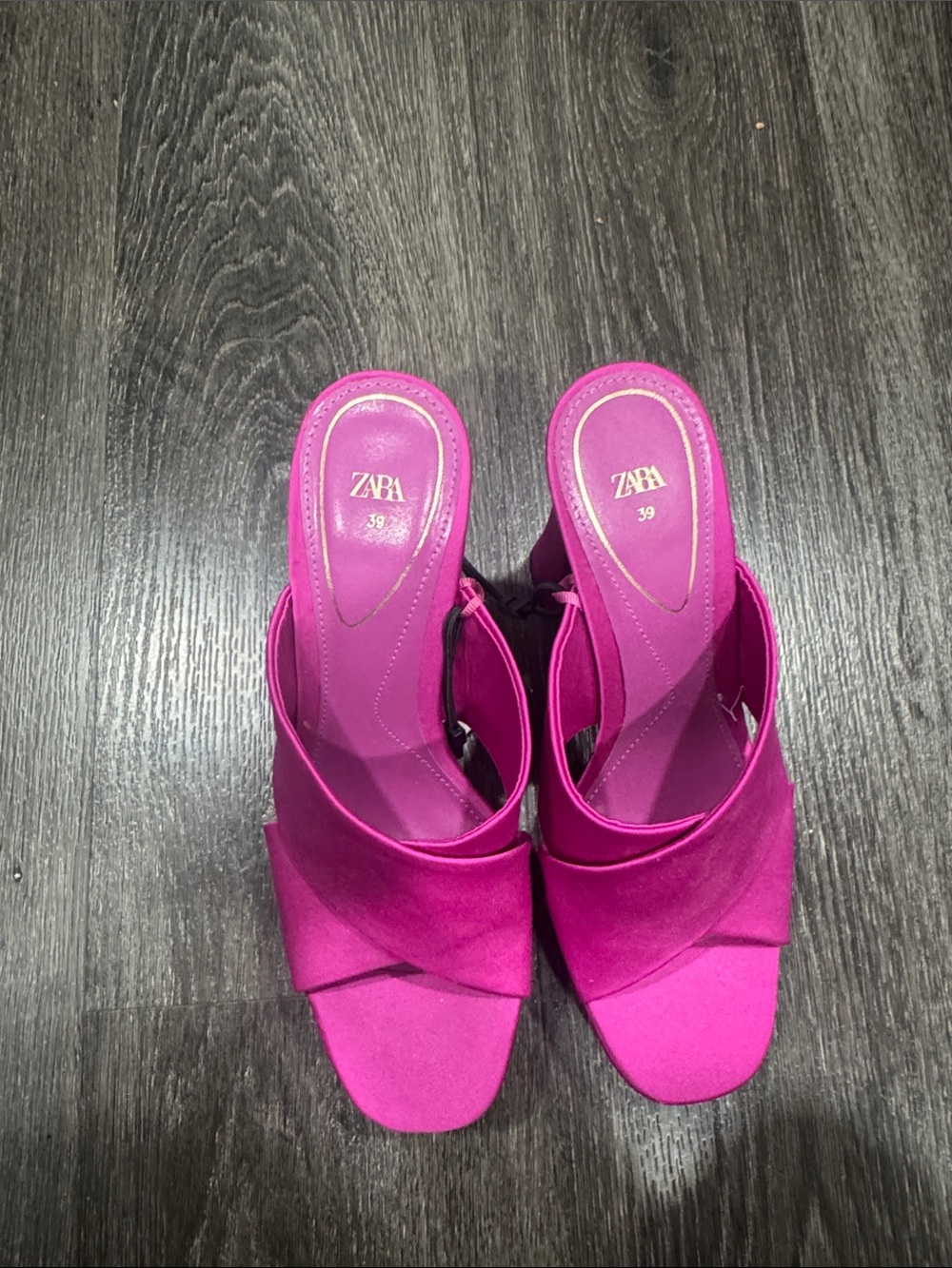 Zara Bright Fuchsia Crossover Slip-On Heeled Mules